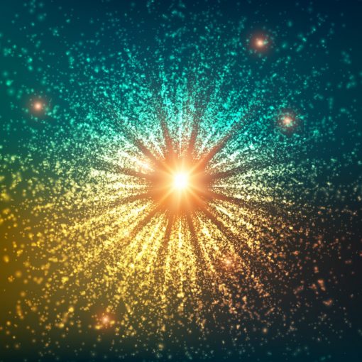 Abstract vector space background. Christmas star. Explosion of glowing particles. Futuristic technology style. Elegant background for business presentations or gift cards.EPS10